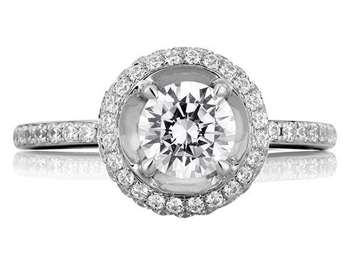 A. Jaffe 18k White Gold Classic Double Halo on Disc Shank Diamond Engagement Ring