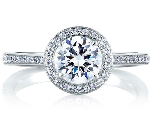 A. Jaffe 18k White Gold Romantic Pave Set Halo Diamond Engagement Ring