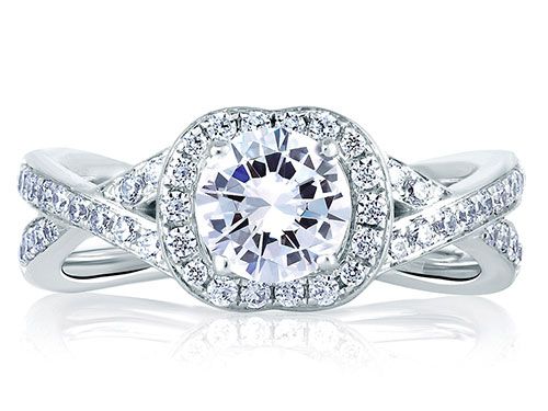 A. Jaffe 18k White Gold Intertwined Shank Halo Diamond Engagement Ring