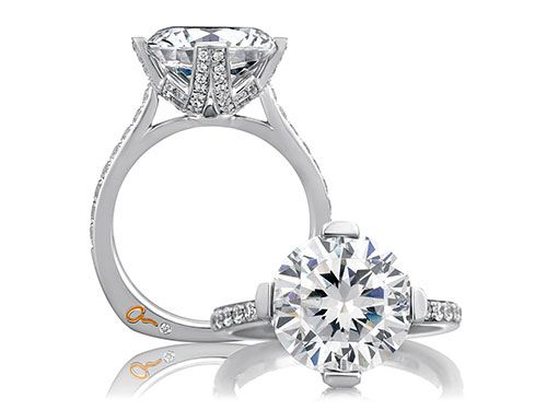 A. Jaffe 18k White Gold Split Prong Statement Round Diamond Engagement Ring