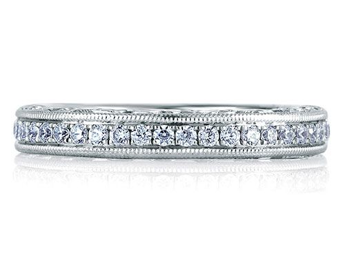 A. Jaffe 18k White Gold Royal Milgrain Diamond Wedding Band With Scroll Motif Profile