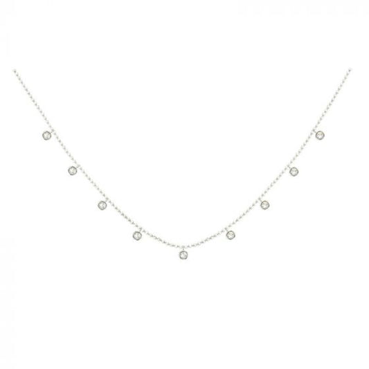 14K White Gold Bezel Set Diamond Dangle Necklace, 16”