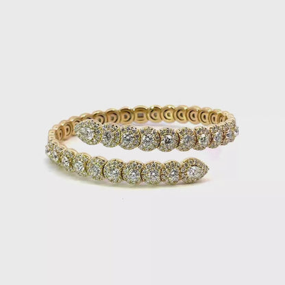 18K Yellow Gold Diamond Halo Wrap Bracelet Cuff 5.40ct