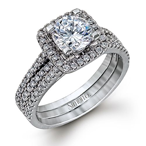 Simon G. 18k White Gold Engagement Ring/ Wedding Band Set
